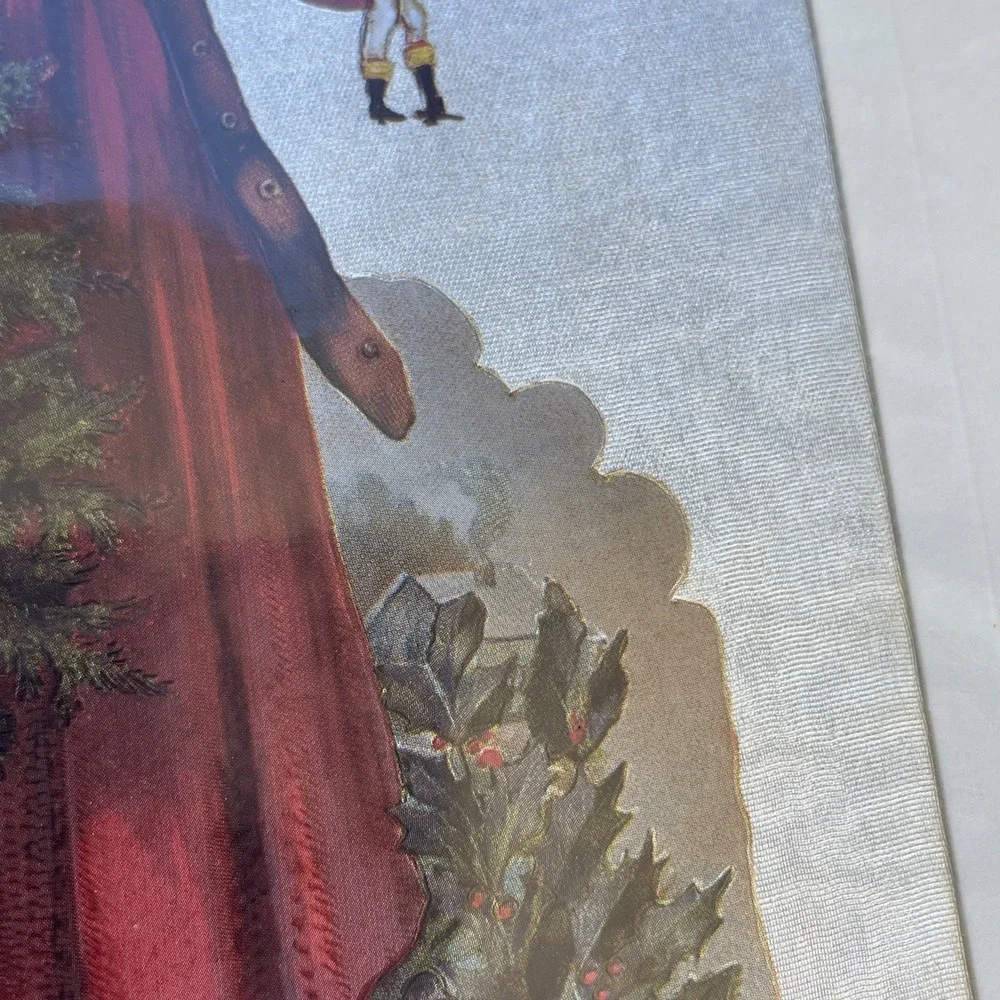 Large Christmas Die Cut Santa Two Puppets & Robins Perched on Holly Holiday Vntg